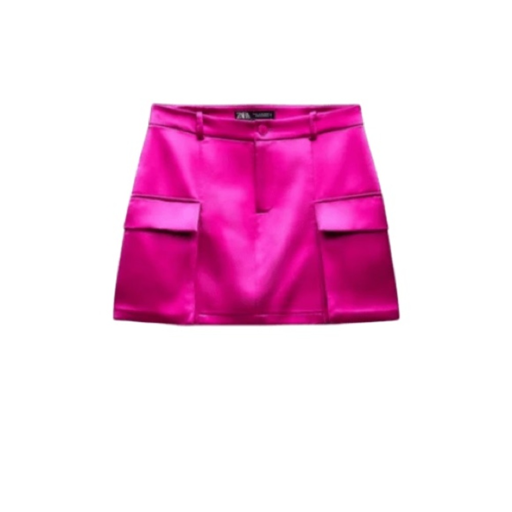 NWT Zara Women's Satin Cargo Fuchsia Mini Skirt size Small